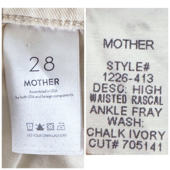 MOTHER High Waisted Rascal Ankle Fray Jeans in Chalk It Up Ivory Women's Size 28 - Picture 3 of 13